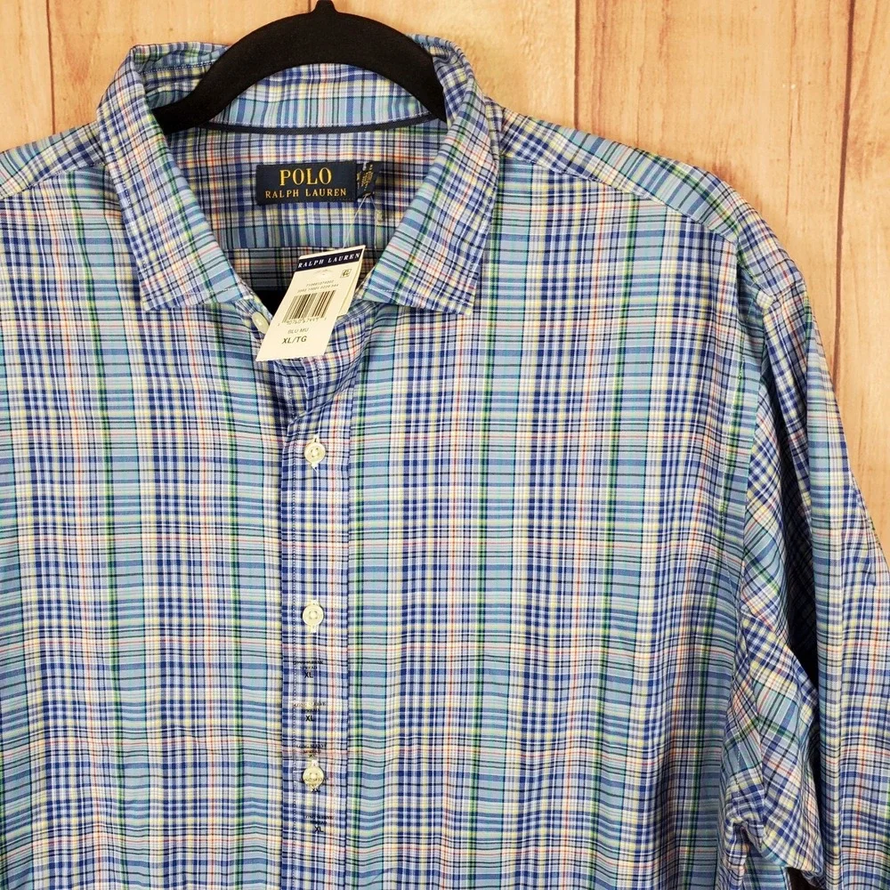 Polo Ralph Lauren Mens Button Up Shirt Sz XL Blue Plaid Long Sleeve NEW